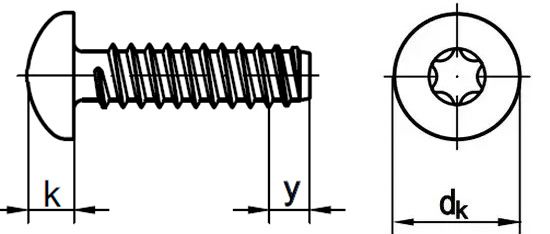 Саморез с полукруглой головкой и шлицем Torx ISO 14585 (DIN 7981) форма F-схема