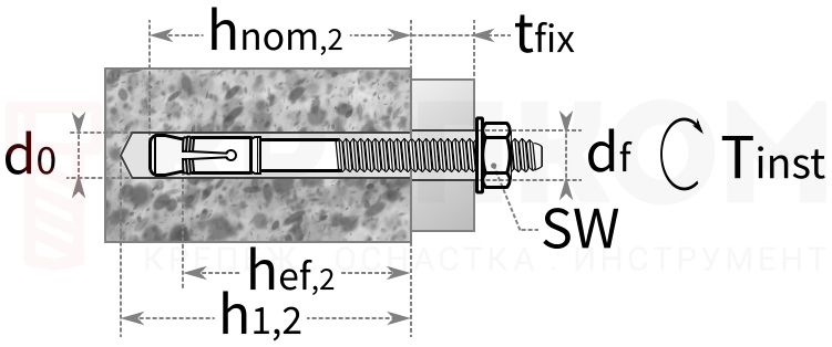  Анкер HILTI HST3-R - схема, чертеж