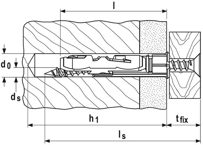 Fischer DUOTEC - чертеж, схема для полнотелых материалов