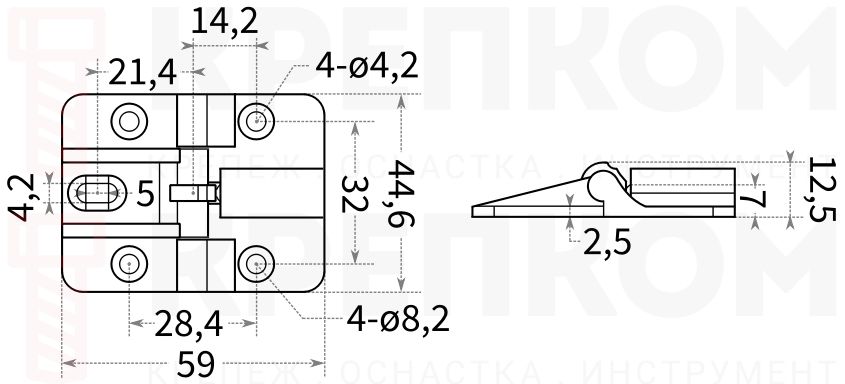  Петля накладная поворотная L332 - схема