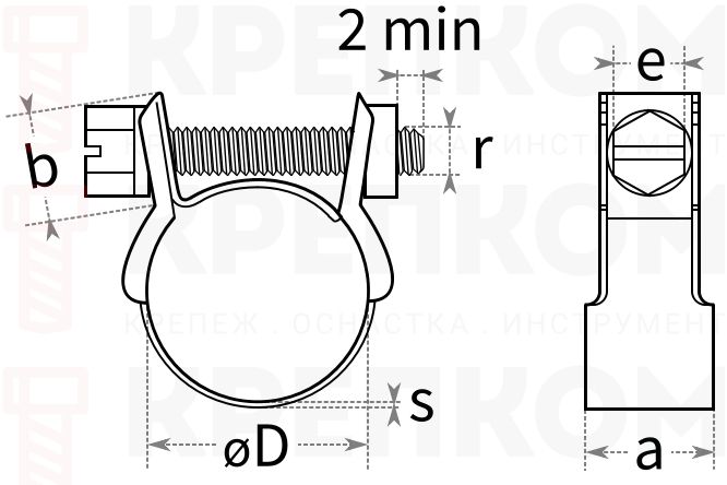 Мини-хомут силовой Mikalor Normal Hose - схема, чертеж