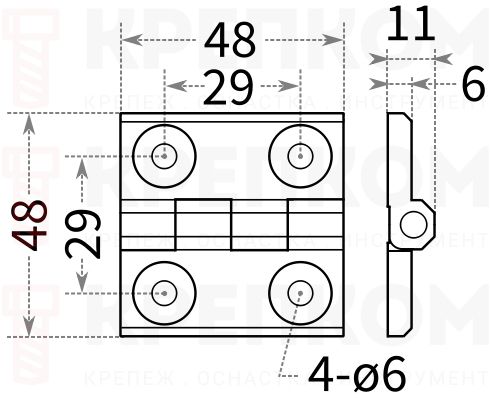 Петля для ящиков и боксов L18-3-3 - размеры, схема