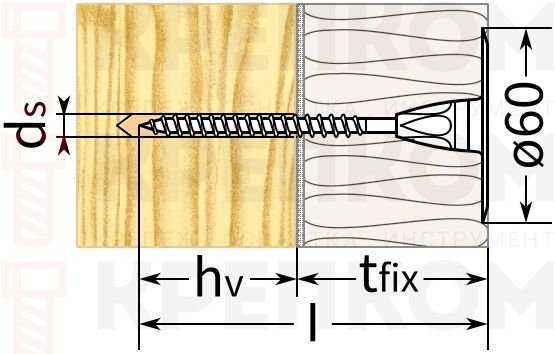 Прижимная шайба с шурупом Fischer TERMOFIX 6H-NT - схема, чертеж