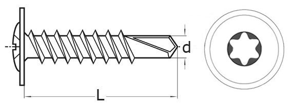 Саморез с прессшайбой со сверлом по металлу TORX - схема