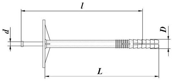 Дюбель фасадный с нейлоновым гвоздем - схема, чертеж