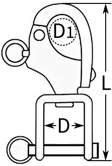 Карабин отцепной с вилкой арт 8262 - чертеж, схема, swivel snap shackle schema