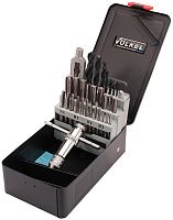 Набор метчиков комплектных М3-М12 DIN 352 HSS-G + воротки и сверла Volkel 49511, 30 предметов, металлический кейс