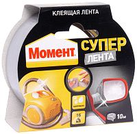 Лента клеящая 50 мм х 10 м Момент Супер Лента 1760304, на единичном блистере, серебряная