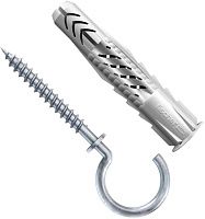 Дюбель UX 6х35 R с кромкой и саморезом с крюком RH K NV Fischer 94619, нейлон, 4 шт в блистере