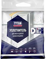 Уплотнитель самоклеящийся для окон и дверей 9х7,5 мм, 6 м D-профиль TYTAN Professional 19460, белый