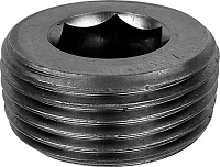 Пробка (заглушка) с дюймовой резьбой NPT шлиц HEX 3/8"-18х3/4" DIN 906, класс прочности 5.8, сталь без покрытия