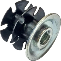 Гайка забивная корончатая с фланцем М10 для установки в круглую трубу с внутренним диаметром 18,9-20,2 мм, оцинкованная сталь