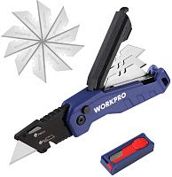 Нож складной быстрое открытие Workpro WP211025, синий