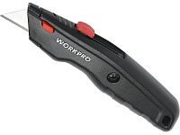 Нож алюминиевый с быстрой сменой лезвий Workpro WP213008, черный