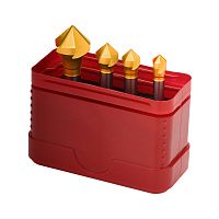 Изображение товара Набор зенковок 6,3-16 мм, 90°, 3 режущие кромки, HSSE-Co5 TiN Bucovice 795803, 4 шт