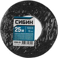 Изолента на х/б основе 18 мм х 25 м, 1 000 В СИБИН 1230-25, черная
