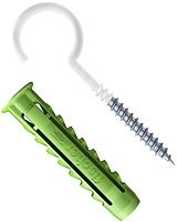 Дюбель SX Green 6x30 RH Fischer 532724 с кромкой и круглым крюком, зелёный нейлон, 4 шт в блистере