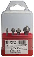 Изображение товара Набор зенковок 6,3-16 мм, 90°, 3 режущие кромки, HSS Bucovice 741802, 4 шт