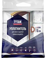 Уплотнитель самоклеящийся для окон и дверей 9х7,5 мм, 6 м D-профиль TYTAN Professional 19606, коричневый