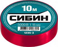 Изолента ПВХ 15 мм х 10 м, 5 000 В СИБИН 1235-3, красная