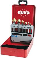 Набор зенковок 6,3-20,5 мм, 90°, 3 режущие кромки, DIN335C, HSS-TiN RUKO 102152T, 6 шт