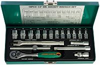 Изображение товара Набор торцевых головок 1/4"DR, диаметр 4-13 мм, с аксессуарами Jonnesway S04H2118S, 18 штук