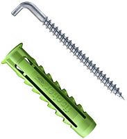 Дюбель SX Green 6x30 WH Fischer 532725 с кромкой и Г-образным шурупом, зелёный нейлон, 8 шт в блистере