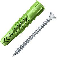 Универсальный дюбель UX 6х35 RS с кромкой и шурупом Fischer 532704, зелёные нейлон, 10 шт в блистере
