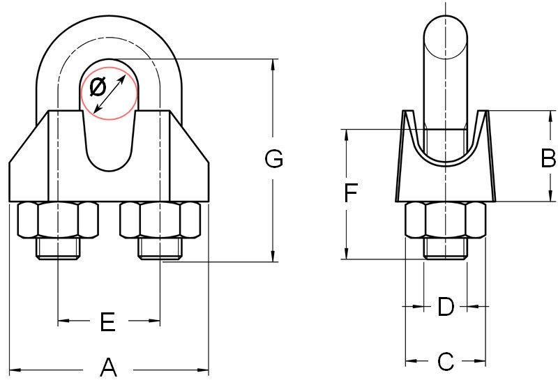 Зажим для троса DIN 741, нержавеющая сталь А4 (8248)