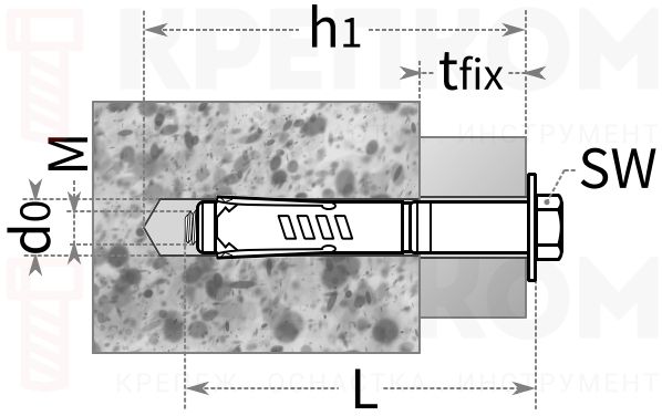 Анкер высокопрочный TA MT размеры - схема, чертеж