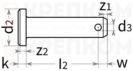 Штифт цилиндрический с головкой и отверстием под шплинт DIN 1444 form B - чертёж, схема